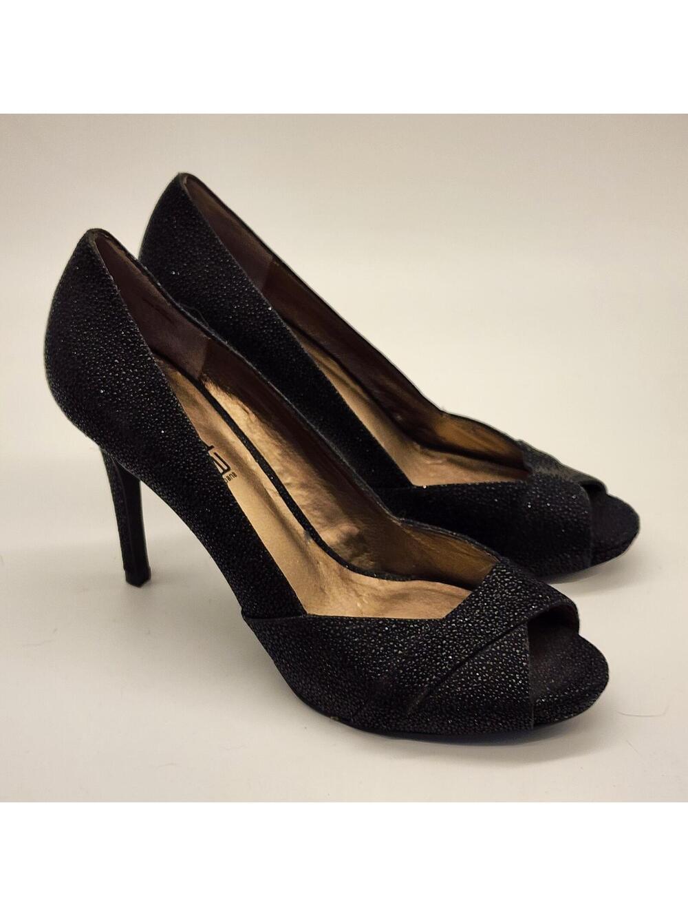 Moda Spana Black Sparkle Peep Toe Stiletto Heels 10M Evening Pumps